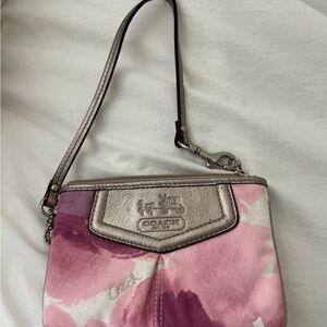 Coach Floral Pink and Silver Wristlet